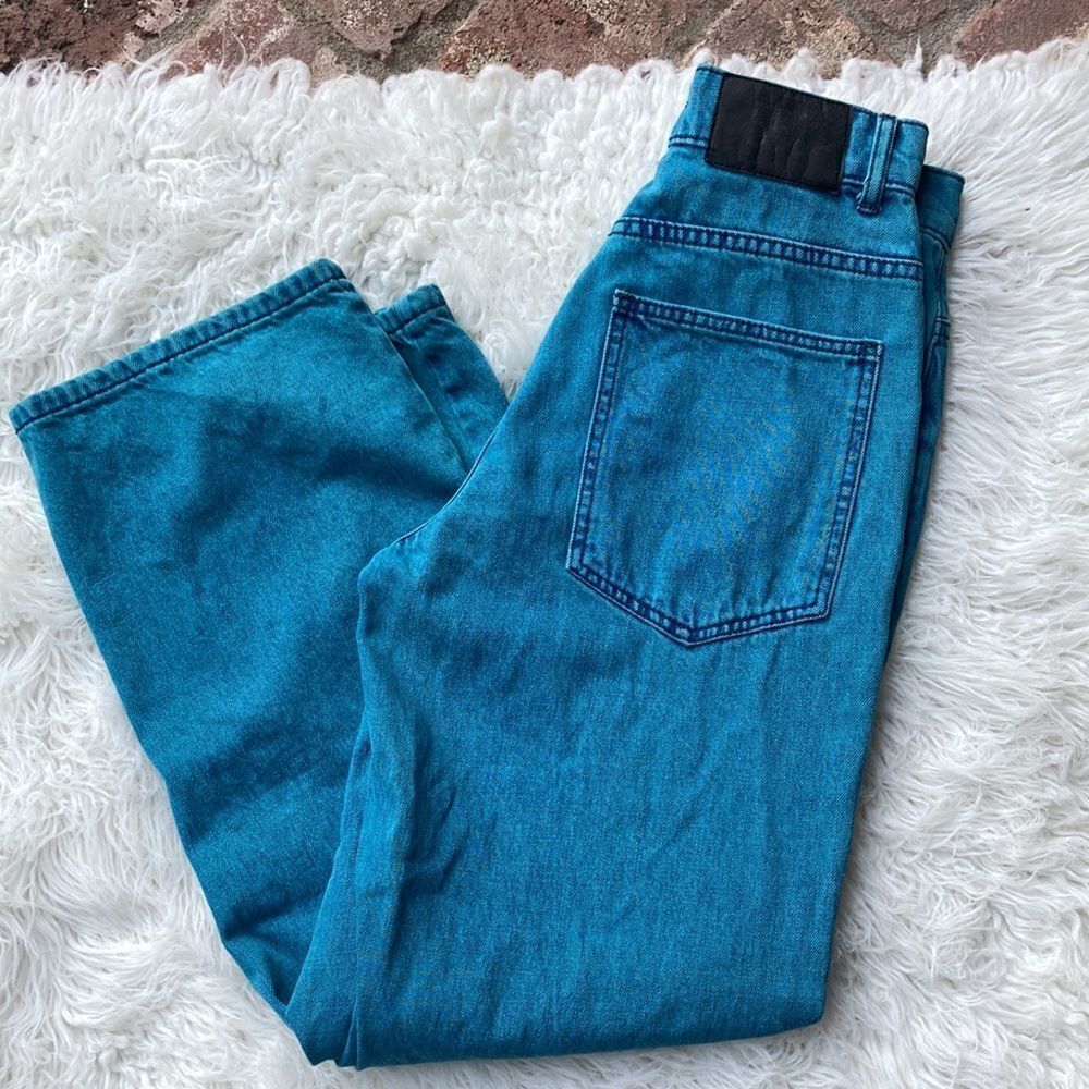 Urban Outfitters BDG Teal 12” Rise Wide Leg Ripped Knee Denim Jeans Size 24